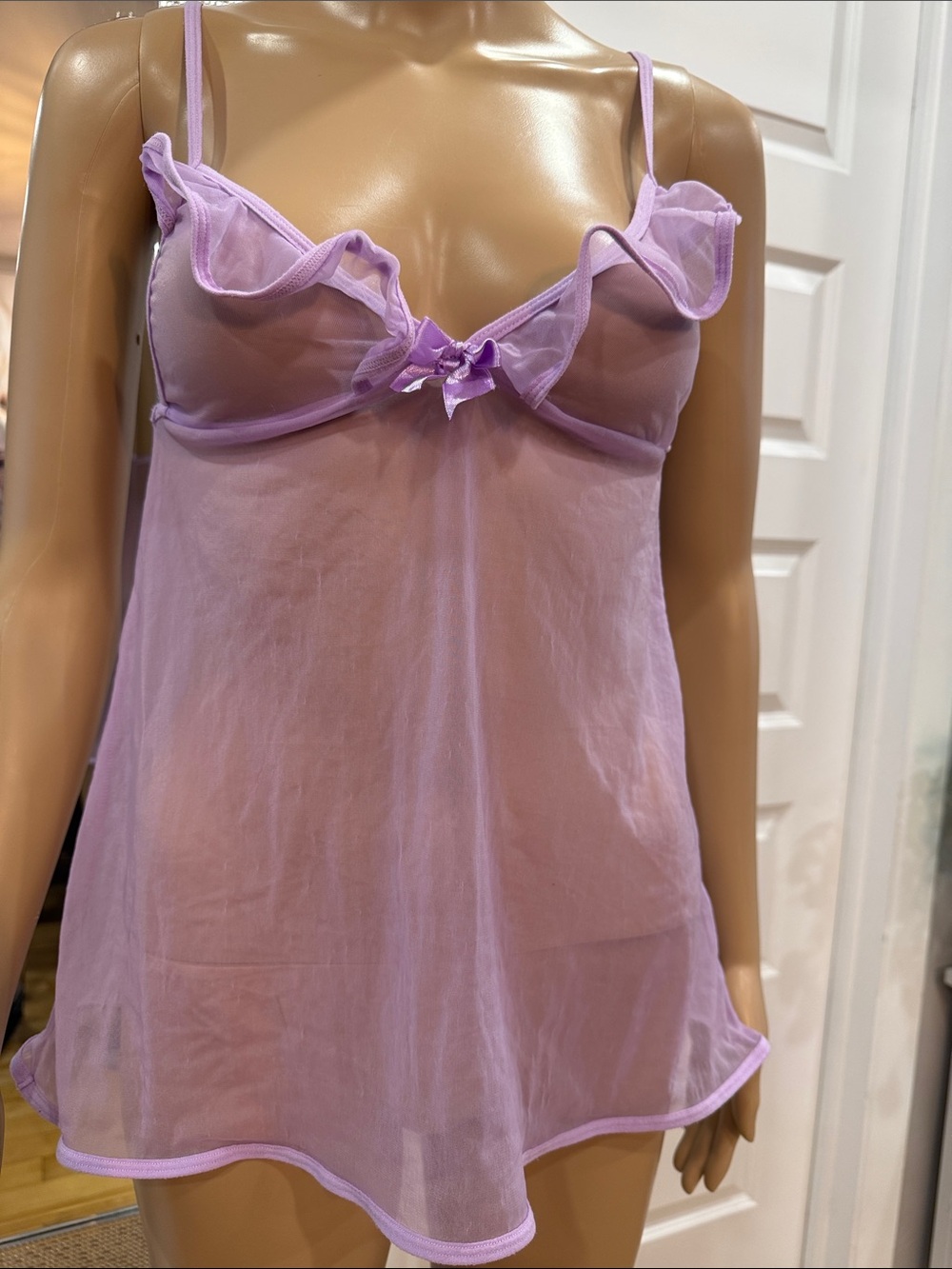 Avid Love Sheer Lavender Mesh Babydoll Chemise with Ruffle Trim